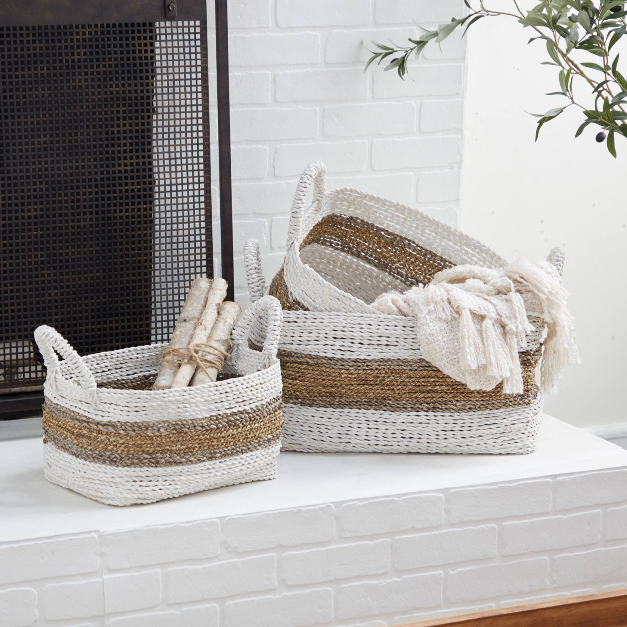 White & Brown Nesting Storage Basket Set